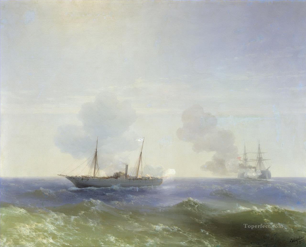 イワン・アイヴァゾフスキー 蒸気船ベスタとトルコの装甲艦「海景」の戦い油絵